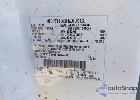 2005 Ford F-150 Stx/Xl/Xlt from USA, damaged, VIN 1FTRF12W05NA62683